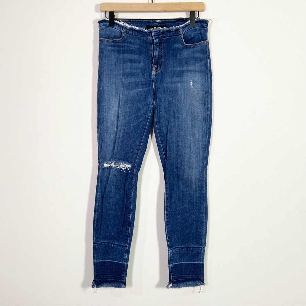 J Brand Stigma Raw Hem Distressed Cropped Capri Skinny Mid Rise Jeans
